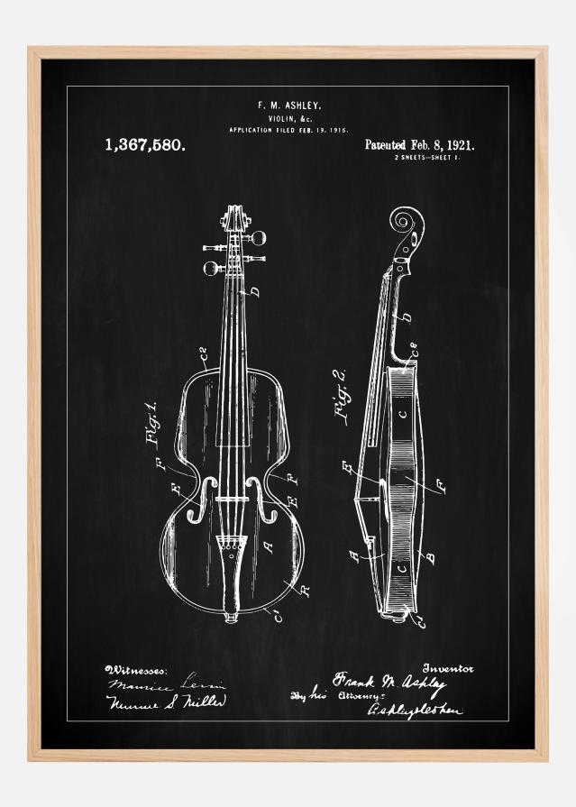 Patentritning - Fiol - Svart Poster