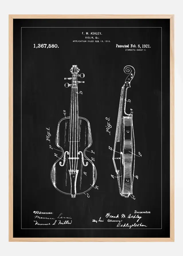 Patentritning - Fiol - Svart Poster