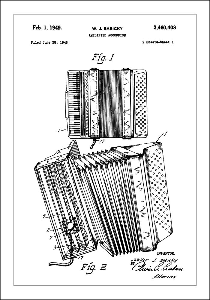Patent Print - Amplified Accordion I - White Poster
