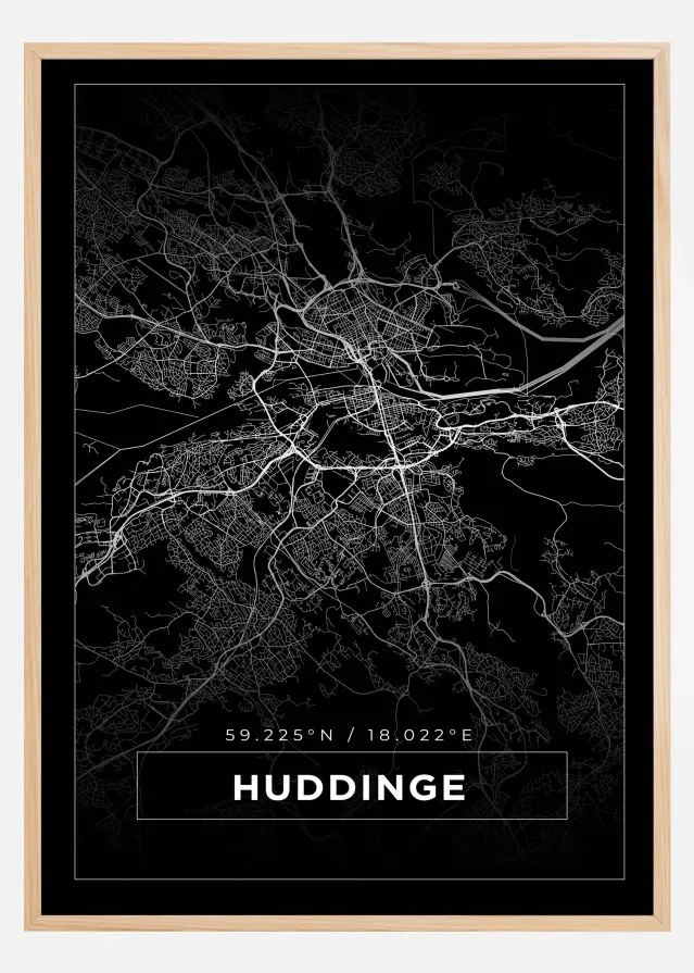 Karta - Huddinge - Svart Poster