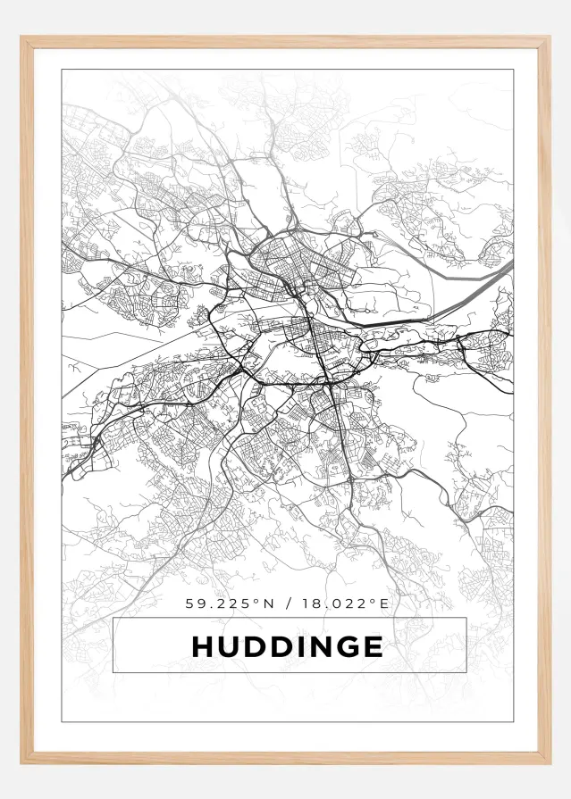 Karta - Huddinge - Vit Poster