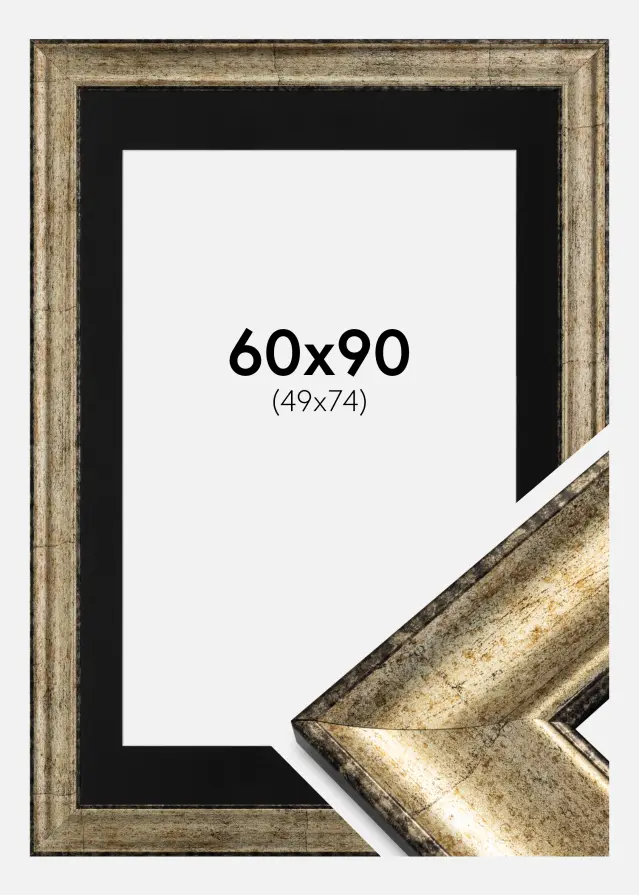 Ram Saltsjöbaden Antikguld 60x90 cm - Passepartout Svart 50x75 cm