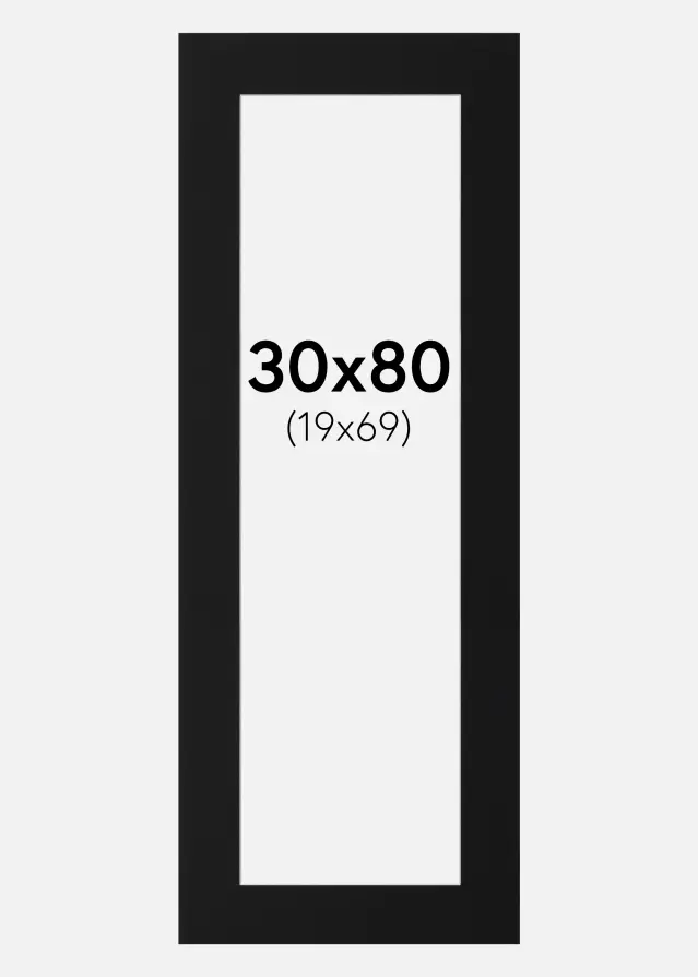 Passepartout Svart Standard (Vit Kärna) 30x80 cm (19x69)