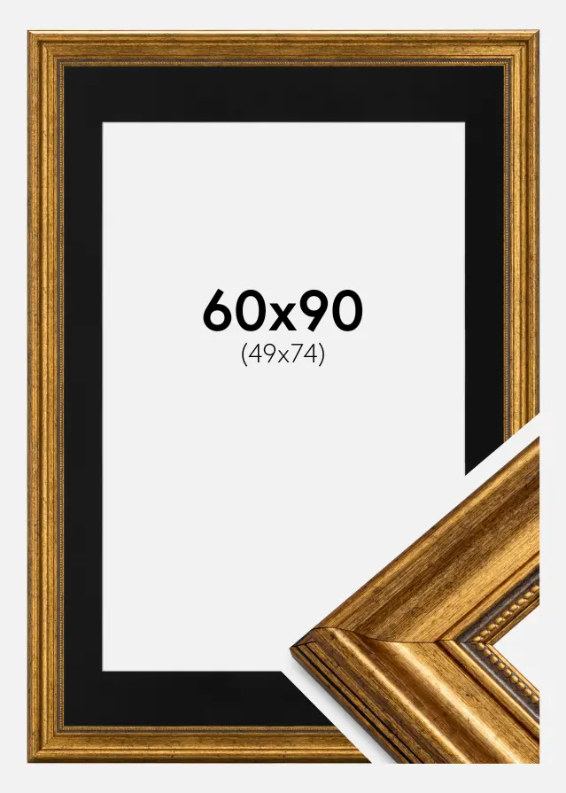 Ram Rokoko Guld 60x90 cm - Passepartout Svart 50x75 cm
