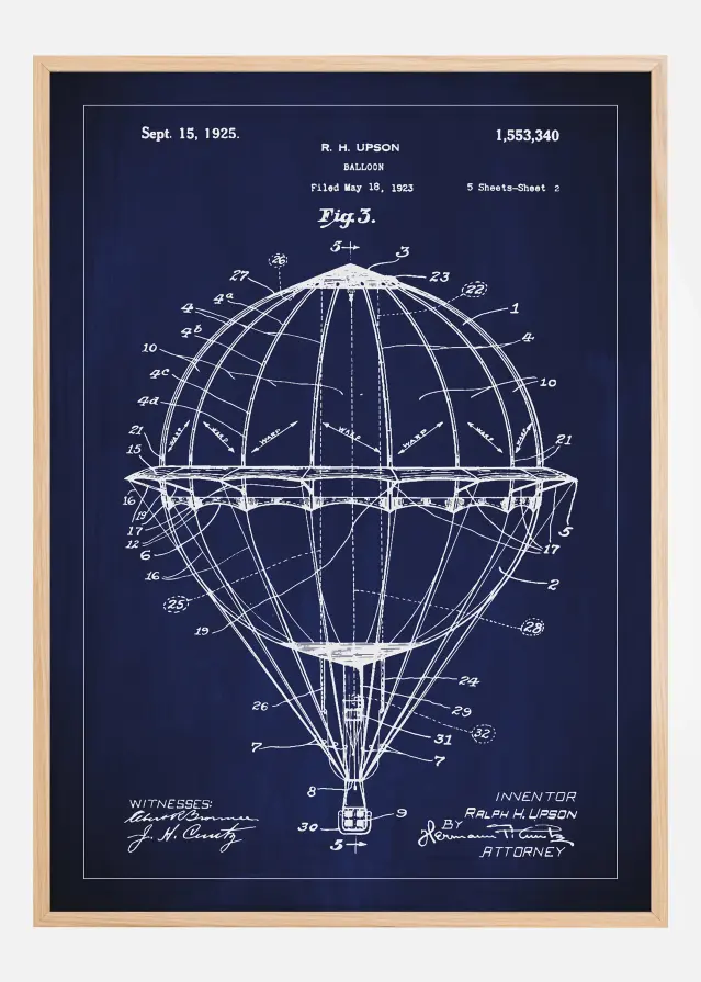 Patentritning - Luftballong - Blå Poster
