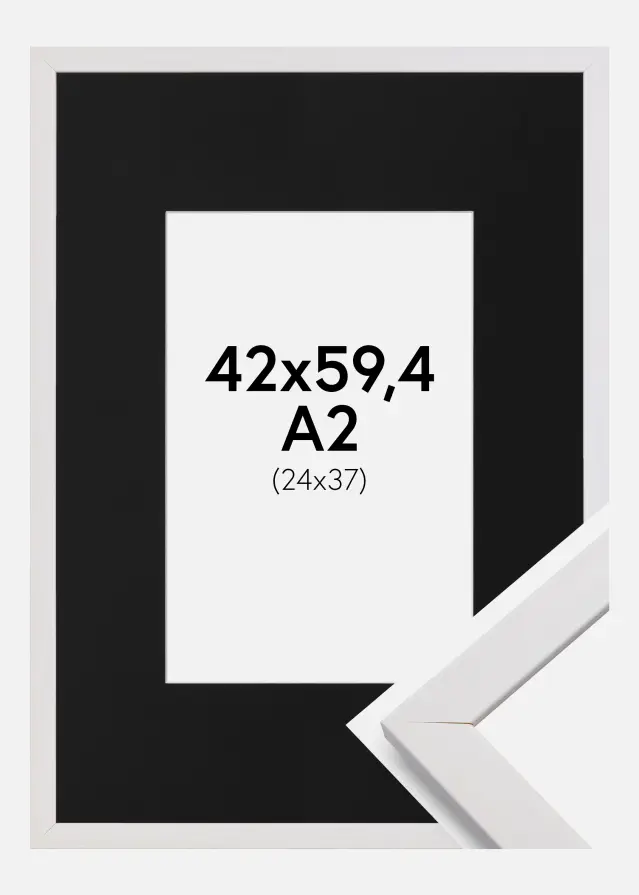 Ram Stilren Vit 42x59,4 cm (A2) - Passepartout Svart 25x38 cm