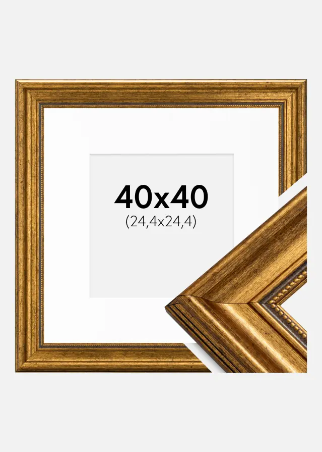 Ram Rokoko Guld 40x40 cm - Passepartout Vit 10x10 inches