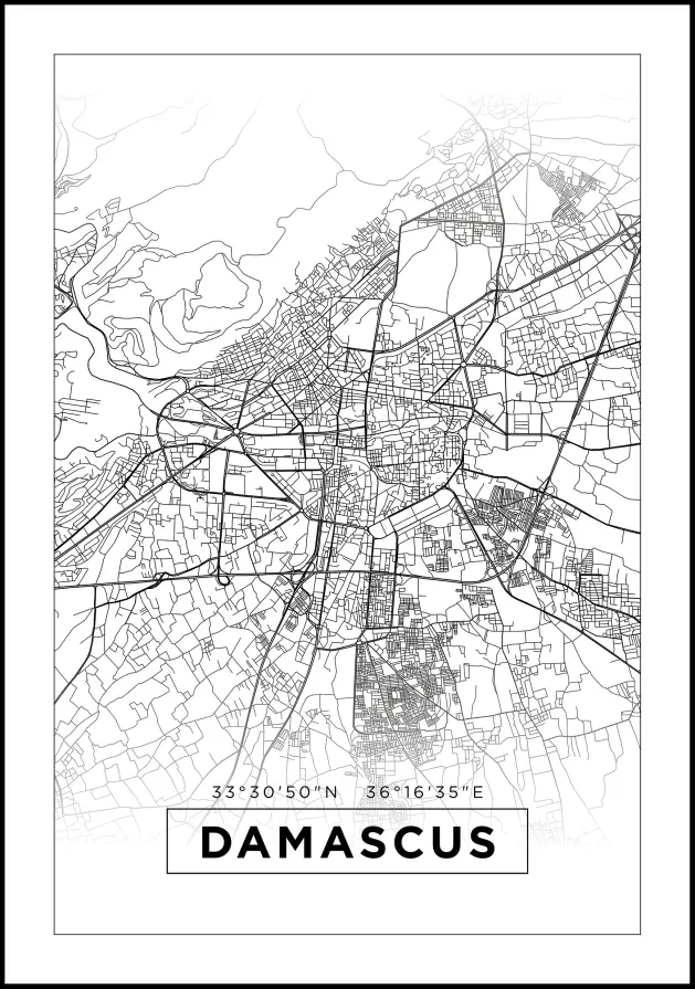 Karta - Damascus - Vit Poster