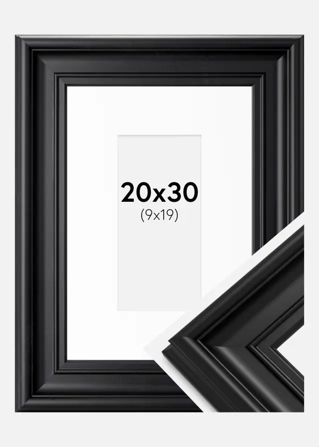 Ram Mora Premium Svart 20x30 cm - Passepartout Vit 10x20 cm