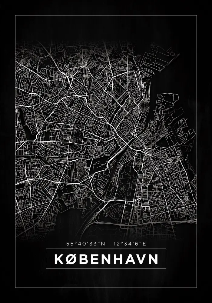 Karta - København - Svart Poster