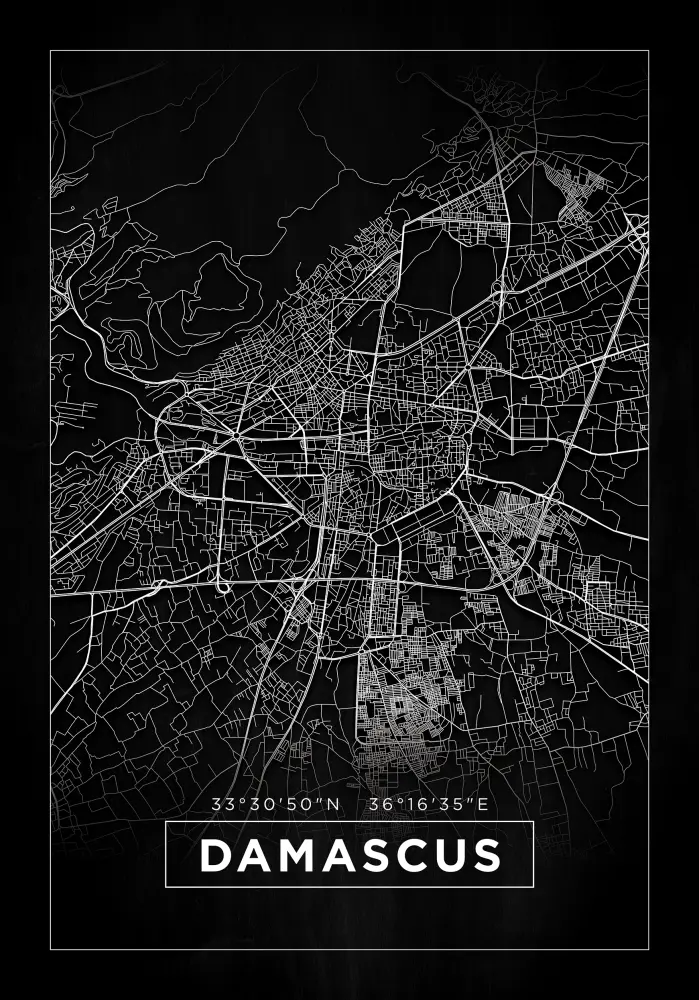 Karta - Damascus - Svart Poster