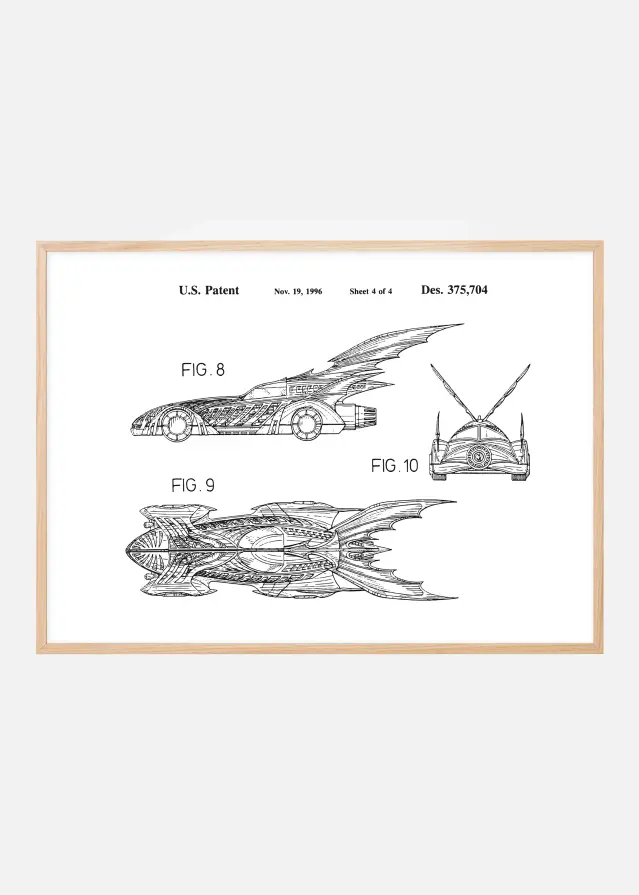 Patentritning - Batman - Batmobile 1996 IIII Poster