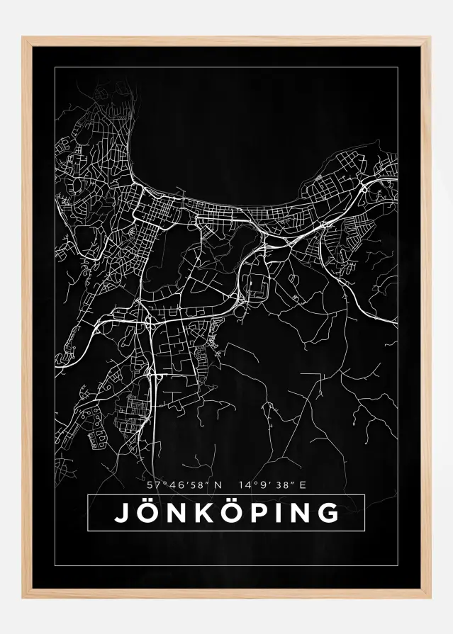 Karta - Jönköping - Svart Poster