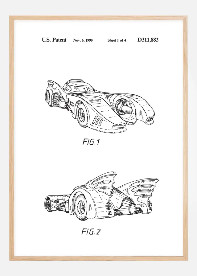Patentritning - Batman - Batmobile 1990 I Poster
