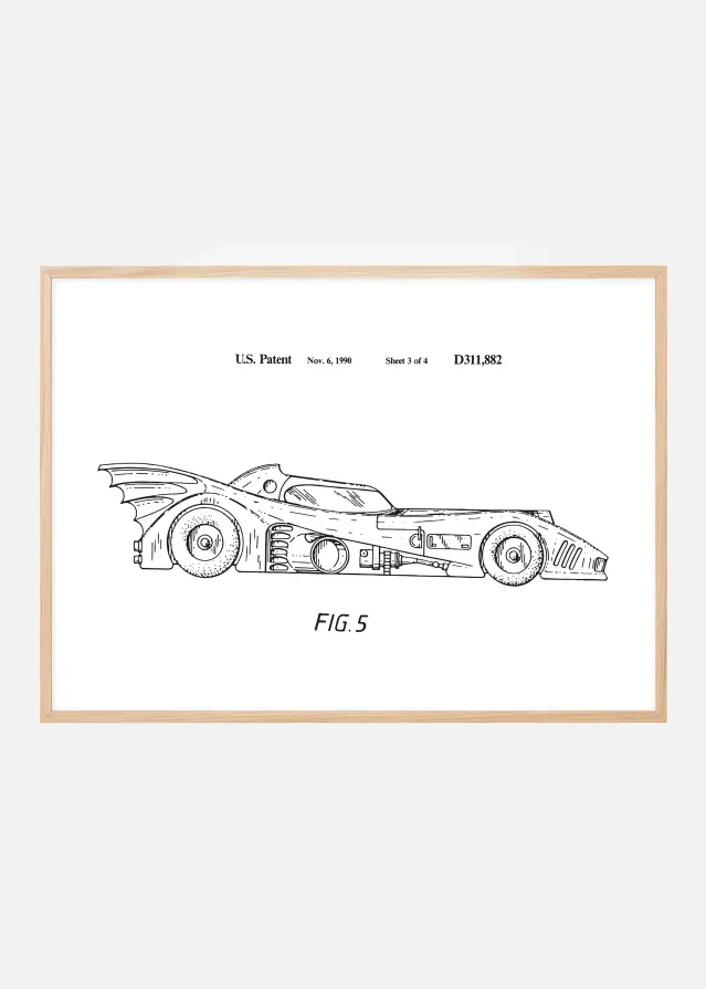 Patentritning - Batman - Batmobile 1990 III Poster