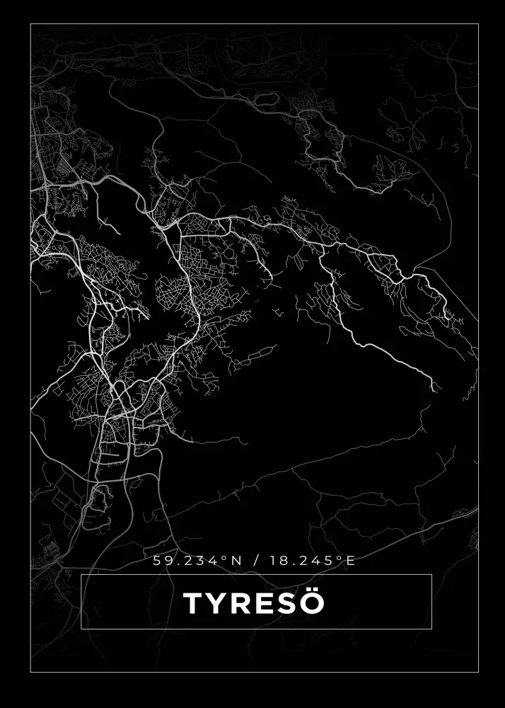 Karta - Tyresö - Svart Poster