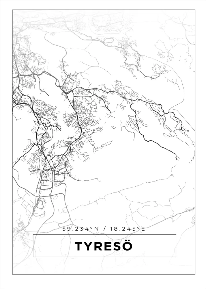 Karta - Tyresö - Vit Poster