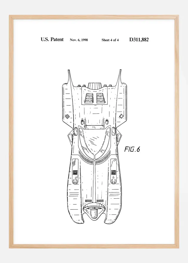 Patentritning - Batman - Batmobile 1990 IIII Poster