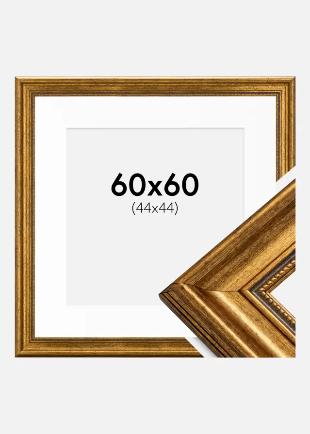 Ram Rokoko Guld 60x60 cm - Passepartout Vit 45x45 cm