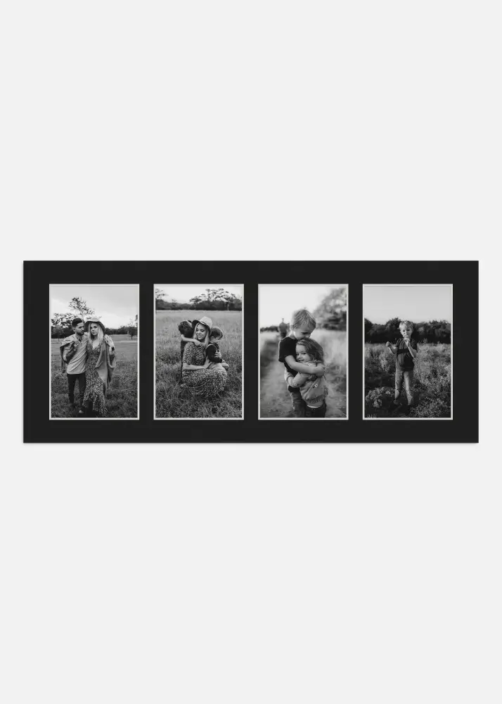 Passepartout Svart 40x100 cm - Collage 4 Bilder (19x29 cm)