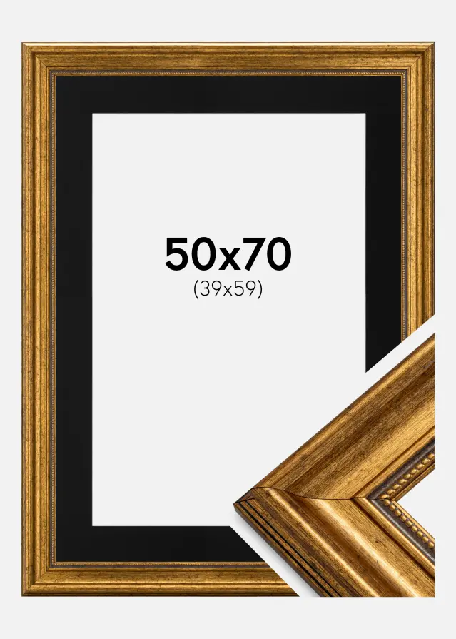 Ram Rokoko Guld 50x70 cm - Passepartout Svart 40x60 cm