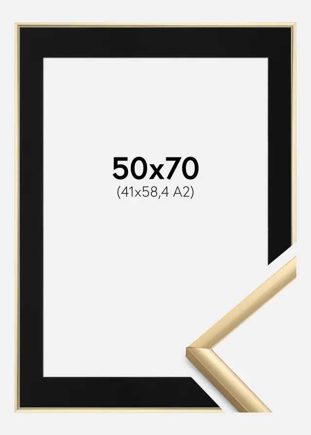 Ram New Lifestyle Guld 50x70 cm - Passepartout Svart 42x59,4 cm (A2)