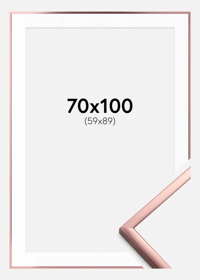 Ram Poster Frame Aluminum Roséguld 70x100 cm - Passepartout Vit 60x90 cm