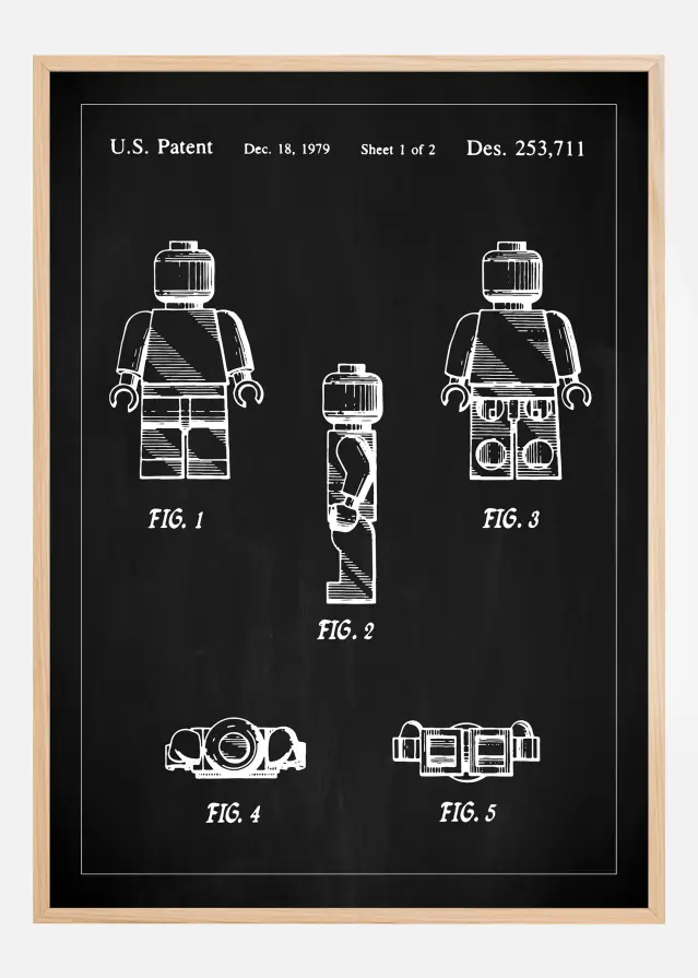 Patentritning - Lego I - Svart Poster