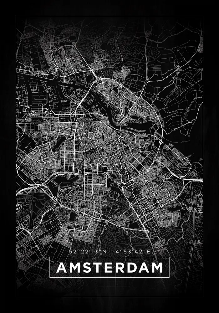 Karta - Amsterdam - Svart Poster