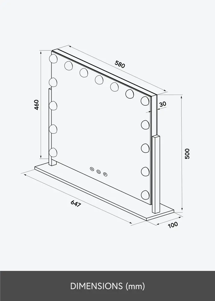 KAILA Sminkspegel Soft Corner LED Svart 60x52 cm