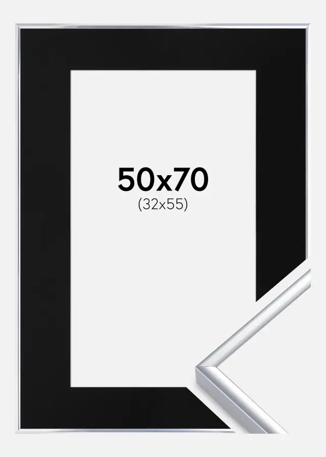 Ram Aluminium Blank Silver 50x70 cm - Passepartout Svart 33x56 cm