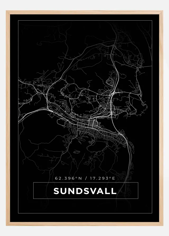 Karta - Sundsvall - Svart Poster