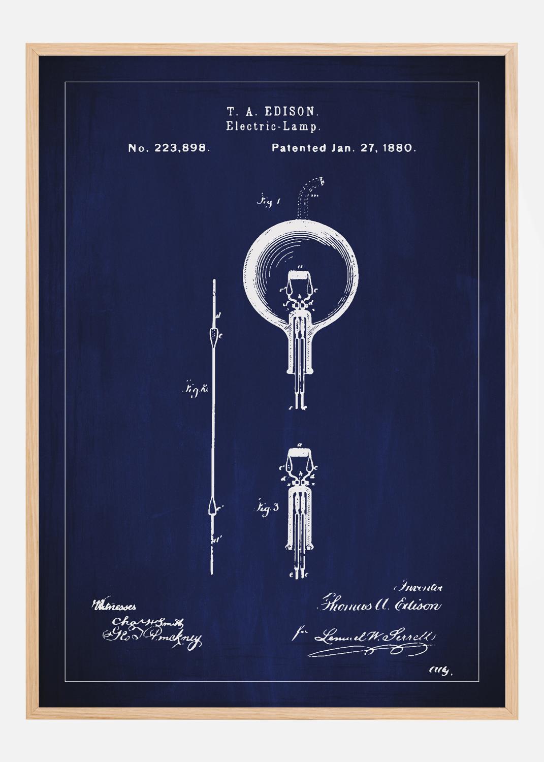 Patentritning - Glödlampa B - Blå Poster (21x29.7 cm (A4))