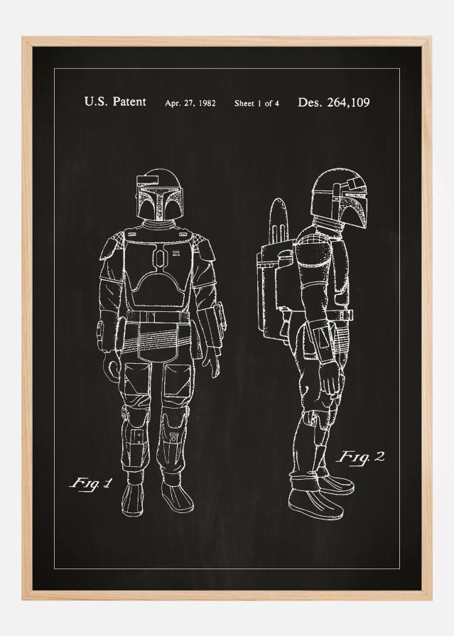 Patentritning - Star Wars - Boba Fett - Svart Poster