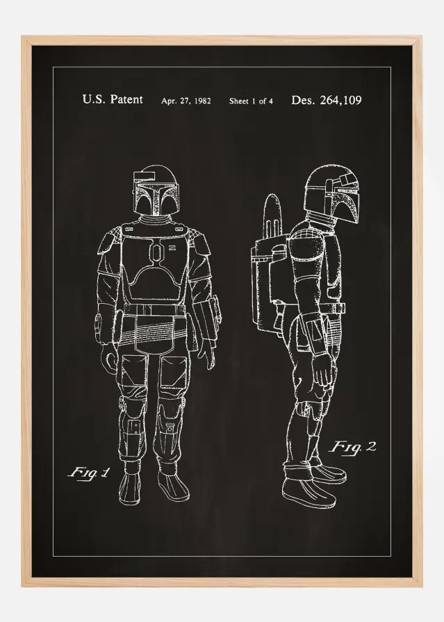 Patentritning - Star Wars - Boba Fett - Svart Poster