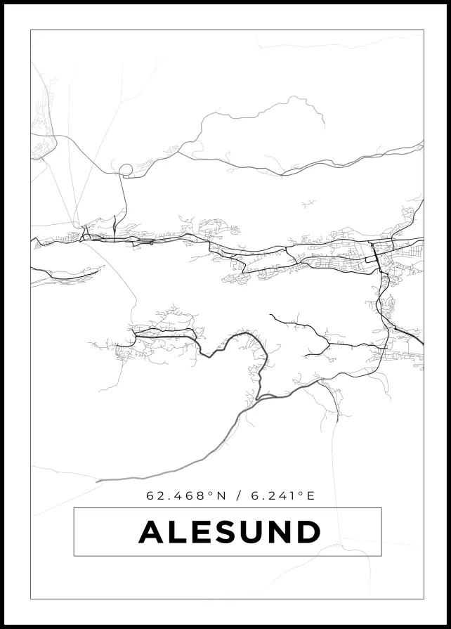 Karta - Alesund - Vit Poster