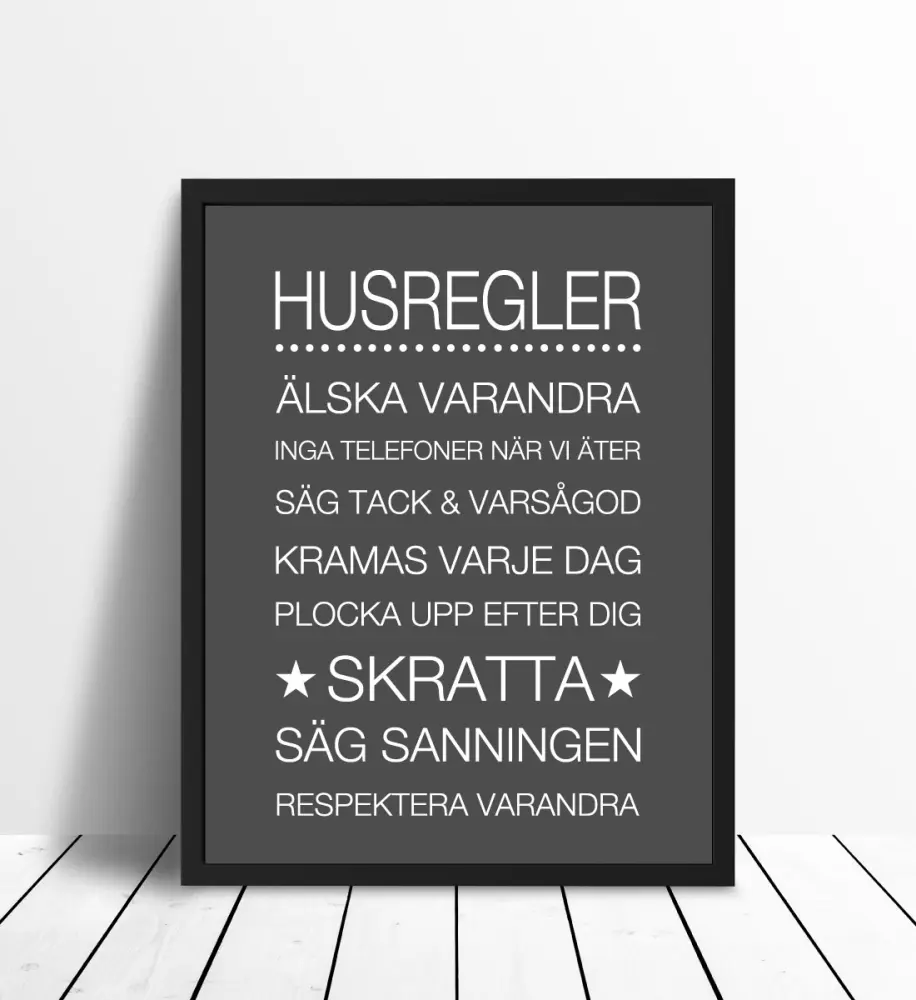 Husregler - Mörkgrå med vitt tryck Poster