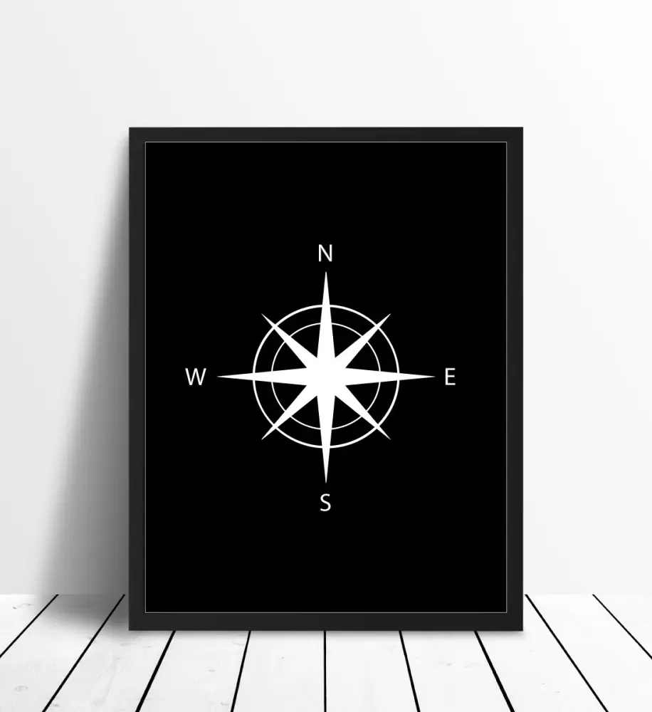 Kompassros - Svart med vitt tryck Poster