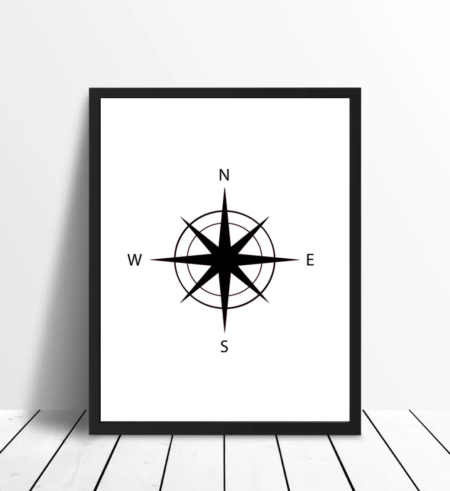 Kompassros - Vit med svart tryck Poster