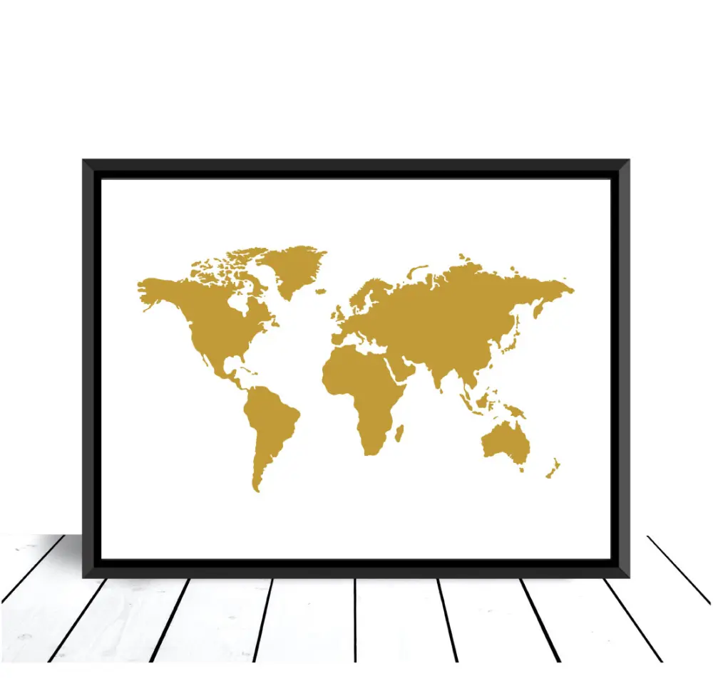 Världskarta Guld Poster