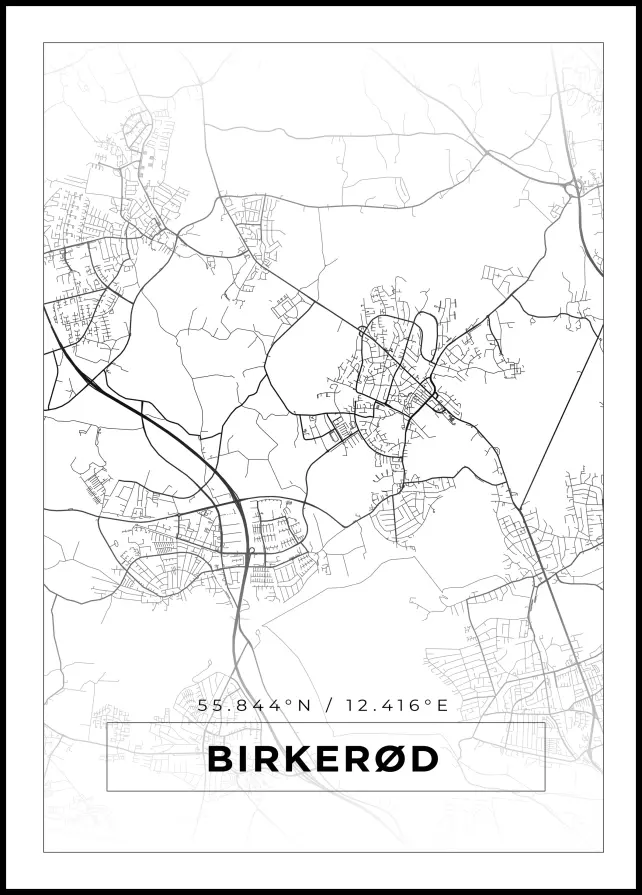 Karta - Birkerød - Vit Poster