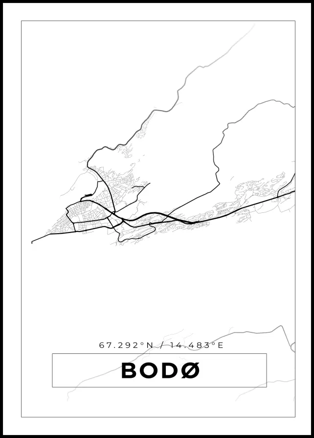 Karta - Bodø - Vit Poster