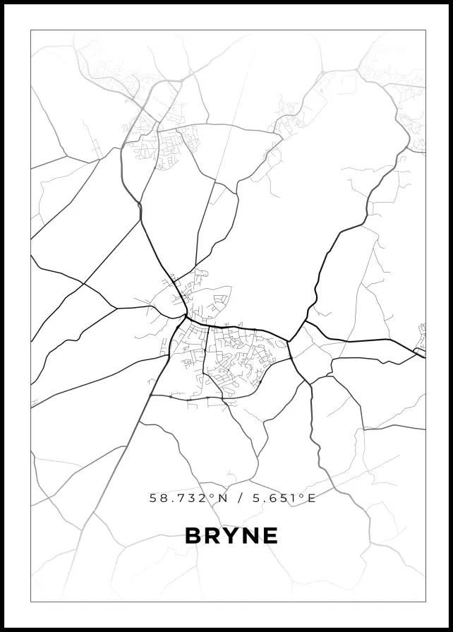 Karta - Bryne - Vit Poster