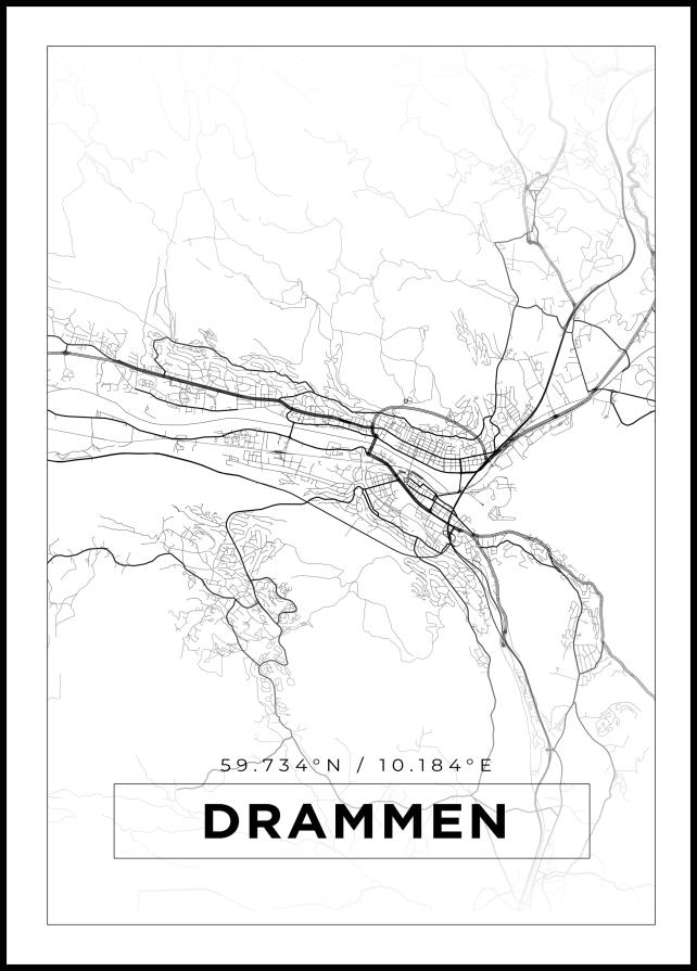 Karta - Drammen - Vit Poster