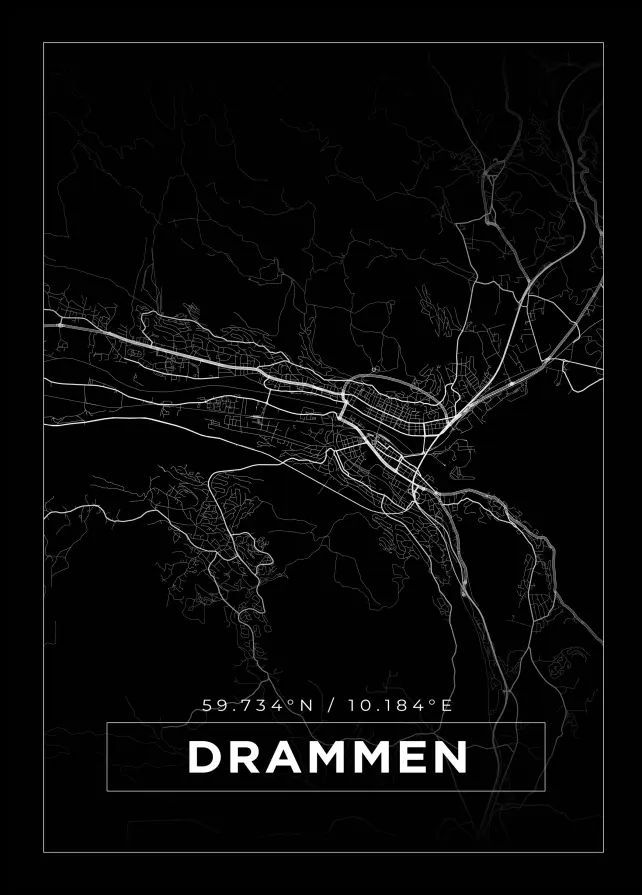 Karta - Drammen - Svart Poster