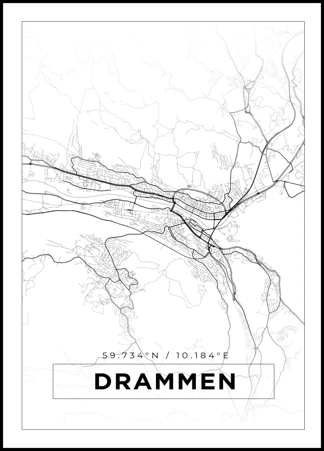 Karta - Drammen - Vit Poster