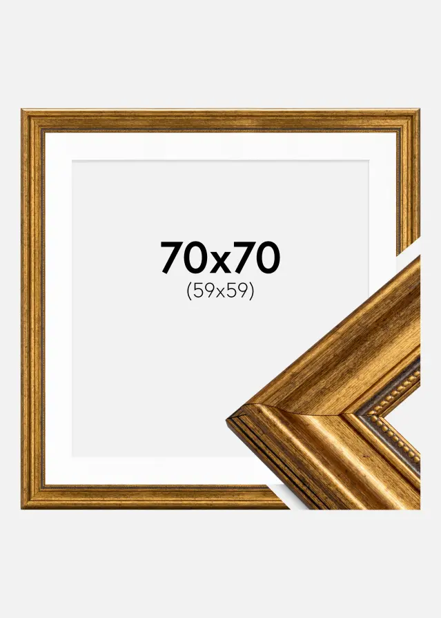 Ram Rokoko Guld 70x70 cm - Passepartout Vit 60x60 cm