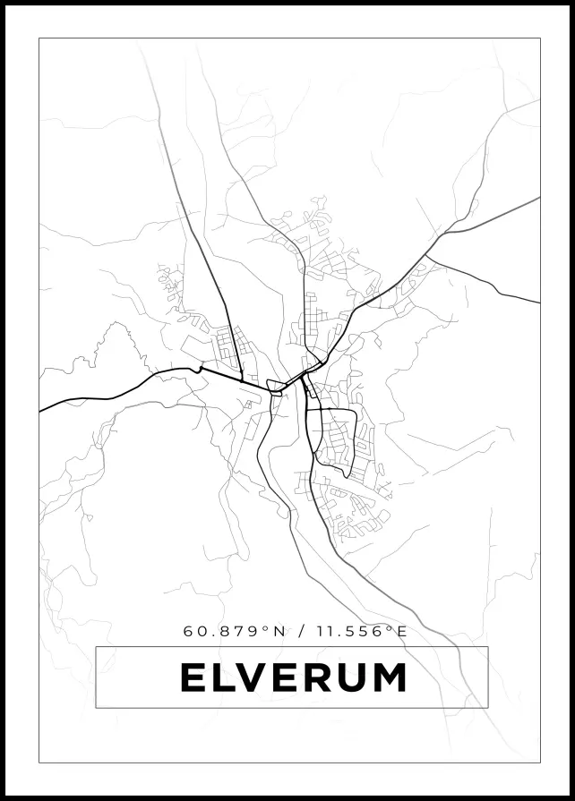 Karta - Elverum - Vit Poster
