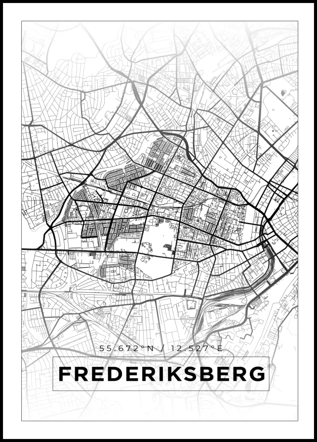 Karta - Frederiksberg - Vit Poster