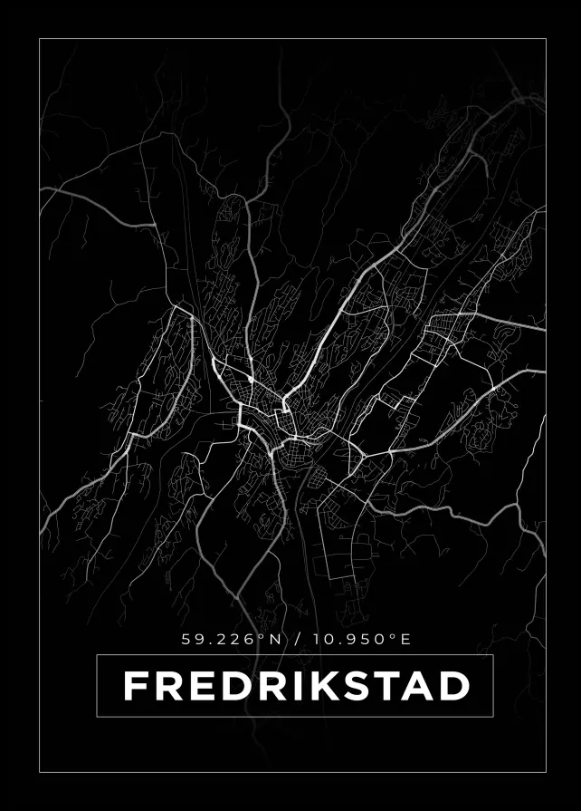 Karta - Fredrikstad - Svart Poster